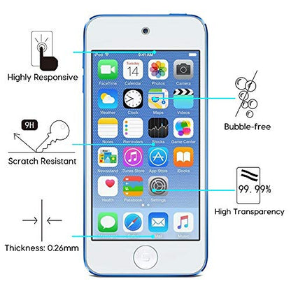 OMOTON Tempered Glass Screen Protector for New iPod Touch (7th / 6th / 5th Gen, 2015 / 2019 Released), 2 Pack - size: iPod Touch