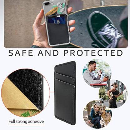 Limvory Leather Phone Wallet, Stick On Credit Card Holder for Phone Case - color: Black