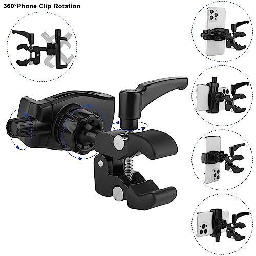 Mippko Phone Holder for Golf Cart/Microphone Stand/Cart/Railing/Handlebar/Rod,Fit for 3.5~7.5 inch iPhone/Nexus/HTC/LG/Smartphone,360°Adjustable Clip Aluminum Alloy Mount