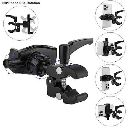 Mippko Phone Holder for Golf Cart/Microphone Stand/Cart/Railing/Handlebar/Rod,Fit for 3.5~7.5 inch iPhone/Nexus/HTC/LG/Smartphone,360°Adjustable Clip Aluminum Alloy Mount