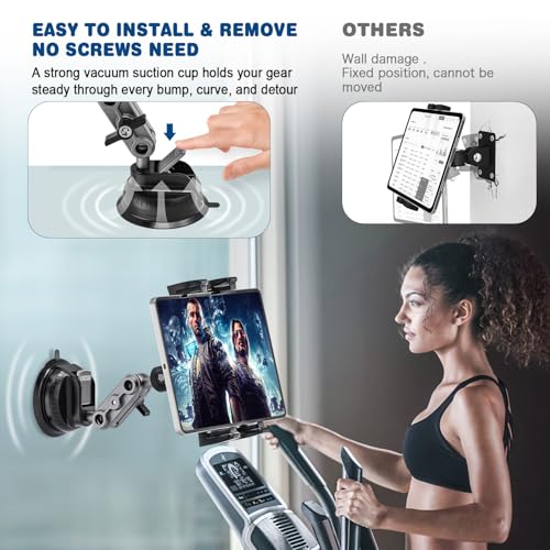 Tablet Mount, Car Tablet Holder Heavy Duty Super Suction Cup/Adhesive Base iPad Stand for Dash Windshield Wall Vehicle Desk, 360° Metal Bracket for 4.7-12.9" iPad Pro/Air/Mini/Galaxy