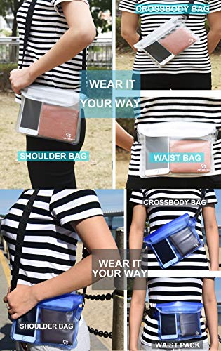 Freegrace Waterproof Pouches with Waist Strap / Pouch Case Bundle Set- Keep Your Phone & Valuables Dry and Safe - Waterproof Dry Bags for Boating Swimming Snorkeling Kayaking Beach Water Parks Pool - color: Blue & White