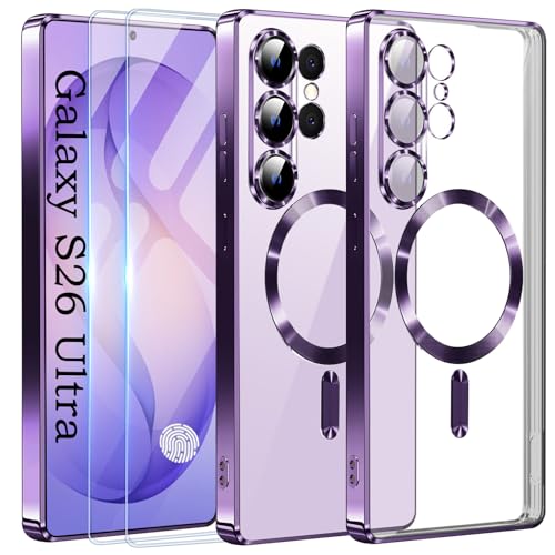 Official Titanium Case for Samsung Galaxy S26 Ultra with 2 Screen Protector,[Compatible with MagSafe][Full Camera Cover] Metallic Glossy Slim Luxury Phone Case for Galaxy S 26 Ultra,Purple - color: Purple, size: Samsung Galaxy S26 Ultra