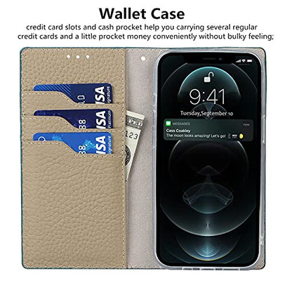 iCoverCase Compatible with iPhone 13 Pro Wallet Case, RFID Blocking Genuine Leather Magnetic Case with Wrist Strap and Card Slots Kickstand Feature Flip Cover 6.1 Inch (Light Blue) - color: Light Blue, size: iPhone 13 Pro
