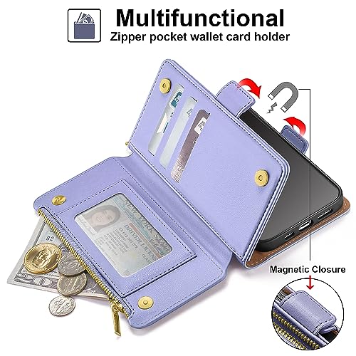 Antsturdy for iPhone 13 Pro Phone Wallet Case Women,Light Purple | RFID Blocking,with Credit Card Holder Slots,PU Leather Purse,Zipper Pocket,Wrist Strap Kickstand,Flip Folio Cover for Men - color: Light Purple