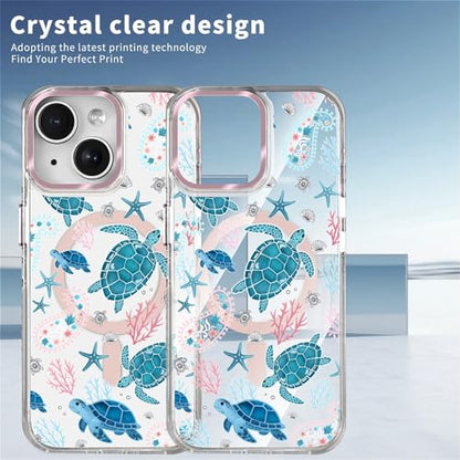 VisEnt Clear Case for iPhone 14, Magnetic Phone Case, Transparent Slim Cover, Military Grade Protection, Shockproof, Anti-Yellowing, Scratch Resistant, Sea Turtle Paisley - color: Sea Turtle Paisley, size: Iphone 14