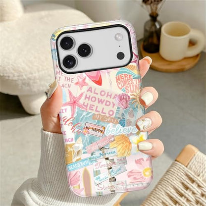 Case Compatible with iPhone 17 Pro Max, Cute Dual Layer Hybrid Phone Cover, Military Grade Drop Protection, Aesthetic Shockproof Phone Case for Women Girls, Pastel Pink Summer Collage - color: Pastel Pink Summer Collage, size: Iphone 17 Pro Max