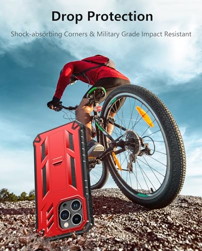 FNTCASE for iPhone 14 Pro Max Case, Built-in Screen Protector, Kickstand | 20FT Military-Grade Drop Protection, Anti-Slip Matte Textured, Rugged Heavy Duty Shockproof TPU Protective Cover - color: Kickstand Red