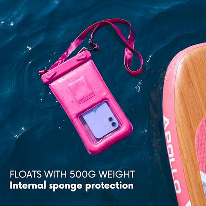 AQUAVAULT Floating Waterproof Phone Pouch, IPX8 Underwater, Large, 2 Pack | Underwater Phone Pouch with Dual Compartment for Phone & Valuables, Armband + Lanyard, Fits iPhone 17/16/15 Pro Max, S26/S25 - color: Blue and Pink