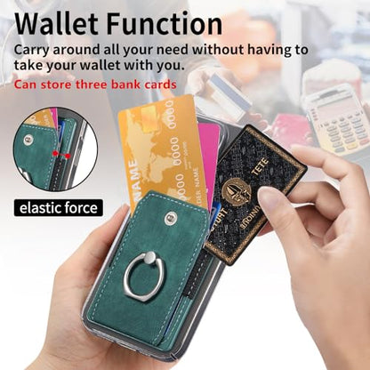 Cell Phone Card Holder with Ring Grip,Adhesive Phone Card Wallet,Green