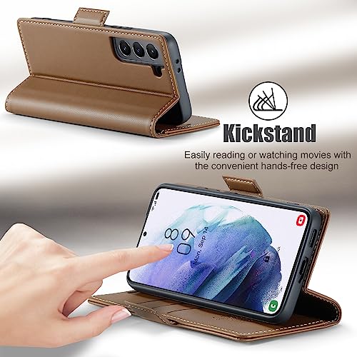 Samsung Galaxy S21 5G Wallet Case with Card Holder RFID Blocking Kickstand Magnetic,Leather Flip Case for Samsung Galaxy S21 5G 6.2 Inch (Fashion Brown) - color: Fashion Brown, size: S21 5G 6.2"