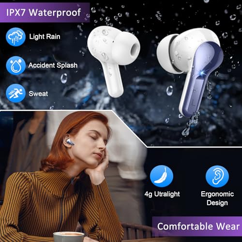 Wireless Earbuds Bluetooth 5.4, 2026 48Hrs Playtime Bluetooth Headphones, ENC Noise Cancelling Mic for Clear Calls, IPX7 Waterproof, Hi-Fi Stereo Deep Bass, USB-C Sport Ear Buds for Phone Laptop Blue - color: dark blue