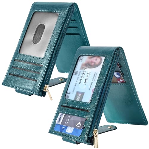 Chelmon Women's RFID Slim Card Holder Wallet | Thin Bifold Multi Card Case with Zipper Coin Pocket Purse for Women(Peacock Blue) - color: Peacock Blue
