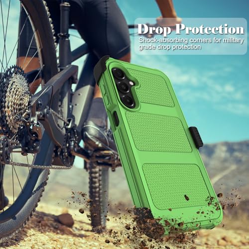 for Samsung Galaxy A16 5G Case with 2 Pack Tempered Glass Screen Protector, [Holster Series] Belt Clip Hard Tough Heavy Duty Rugged Shockproof Protective Cell Phone Case (Green) - color: Green