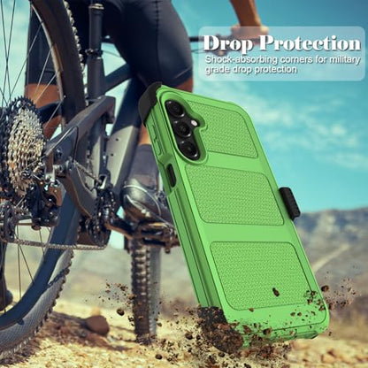 for Samsung Galaxy A16 5G Case with 2 Pack Tempered Glass Screen Protector, [Holster Series] Belt Clip Hard Tough Heavy Duty Rugged Shockproof Protective Cell Phone Case (Green) - color: Green