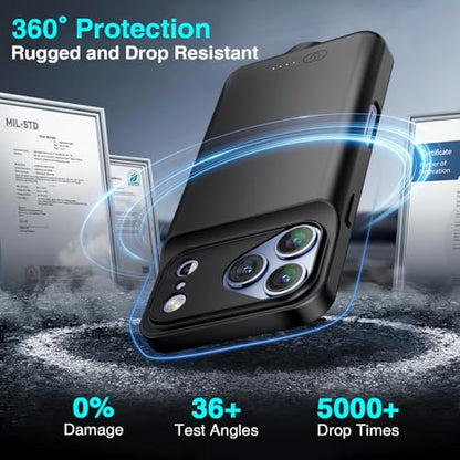 BOPPS Battery Case for iPhone 17 Pro with Carplay【2026 New】 Slim Powerful 8500mAh Portable Charger Case 360°Protection Rechargeable Extended Charging case for iPhone 17 Pro，Black - color: Black