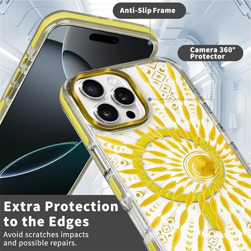 VisEnt Clear Case for iPhone 16 ProMax, Magnetic Phone Case, Transparent Slim Cover, Military Grade Protection, Shockproof, Anti-Yellowing, Scratch Resistant, Folk Gold Sun - color: Folk Gold Sun, size: Iphone 16 Pro Max