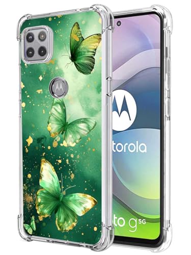 for Moto One 5G Ace Case, Moto G 5G Case, Slim Flexible TPU for Girls Women Airbag Bumper Shock Absorption Rubber Soft Silicone Case Cover Fit for Motorola Moto One 5G Ace (Green Butterfly) - color: Green Butterfly