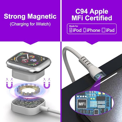 4 in 1 Retractable Multi Charging Cable with iWatch Charger Cord - color: White
