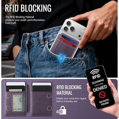 for Magsafe Wallet Magnetic RFID Blocking Card Holders, Retro Purple - color: Retro Purple