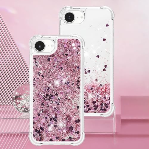 Bling Glitter Case for Apple iPhone 16e.Liquid Rose Gold | Soft TPU Sparkly Flowing Liquid Floating Clear Case for Women Girls Cover for Apple iPhone 16e - color: Rose Gold