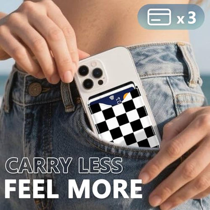 Checkered Magnetic Wallets Compatible with Magsafe Wallet for iPhone 17/16/15/14/13/12 Series Pro Max Plus Air, Phone Magnet Card Holder for Women Men Lether Mag Safe Black - color: Checkered (Black)