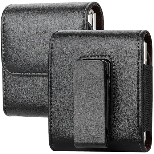Miimall Flip Phone Holster for Samsung Galaxy Z Flip 8 7 6 5 4 Phone Holster Belt Case, 360 Rotating Leather Pouch with Belt Clip for Motorola Razr 2025/2024,Razr 60 Ultra Case, Black