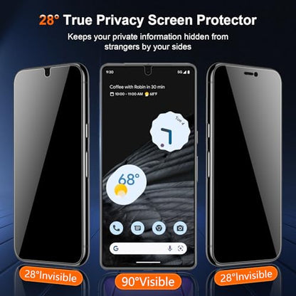 [2 Pack] Pixel 7 Pro Privacy Screen Protector Flexible TPU [Not Glass], Fingerprint Unlock, Anti-spy, Easy Installation, Case Friendly, Bubble Free