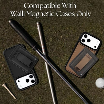 Walli Cases Magnetic Wallet, Slim Card Holder, Kickstand Finger Strap - color: Elite Black