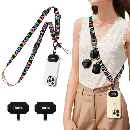 Azrra Phone Lanyard Crossbody, Phone Strap Crossbody with 2 Tether Tabs - color: Black - Love