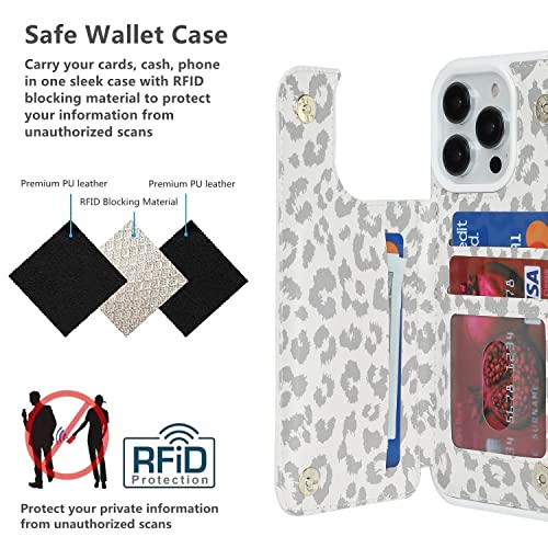 iCoverCase Compatible with iPhone 14 Pro Case with Card Holder, Wallet Case for Women Men RFID Blocking PU Leather Protective Phone Case 6.1 Inch (Gray Leopard) - color: Gray Leopard