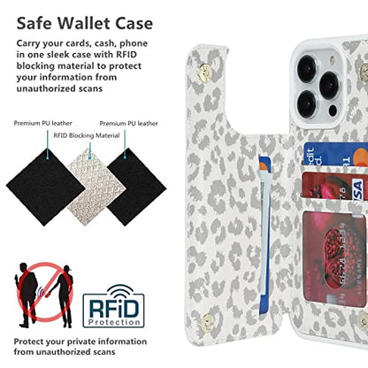 iCoverCase Compatible with iPhone 14 Pro Case with Card Holder, Wallet Case for Women Men RFID Blocking PU Leather Protective Phone Case 6.1 Inch (Gray Leopard) - color: Gray Leopard