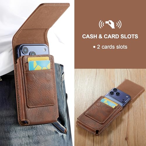 Holster for iPhone 17 Pro Max, Galaxy S26 Ultra S25 Ultra S24 Ultra S23 Ultra Note S22 Ultra, Premium Leather Pouch with Belt Clip Phone Holster Belt Case (Brown, X-Large) - color: Brown, size: X-Large