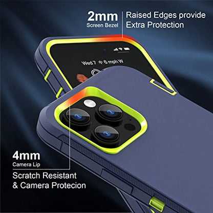Sansunto Case for iPhone 14 Pro Max, Heavy Duty Defender Shockproof Protective Cover, Dual-Layer Rugged Bumper Phone Case, 6.7 inch (NavyLime) - color: NavyLime