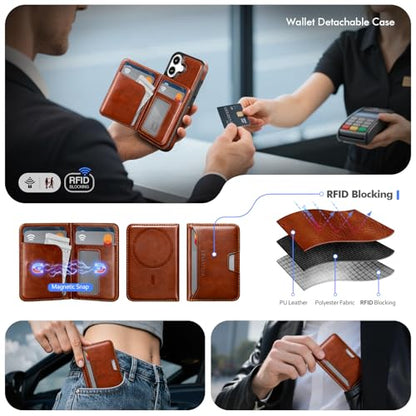 Antsturdy Compatible with MagSafe iPhone 17 Wallet Case,Brown | 2 in 1 Detachable Magnetic,Credit Card Holder Slots,RFID Blocking,PU Leather,Kickstand,Flip Folio Phone Cover for Men & Women - color: Brown, size: iPhone 17 - 6.3"