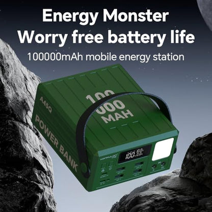 High Capacity Power Bank 100000mAh Fast Charging 22.5W PD 20W Portable USB C Battery Packs with 7 Outputs & LCD Display Battery Bank for iPhone, Samsung, iPad ,Macbook & Outdoors Camping (GREEN) - color: GREEN