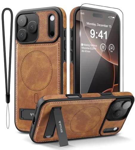 WTCASE Magnetic for iPhone 17 Pro Leather Case,Built-in Invisible Stand [Compatible with Magsafe] Protective Slim Kickstand Phone Cover for iPhone 17 Pro Case, Brown - color: Brown, size: iPhone 17 Pro