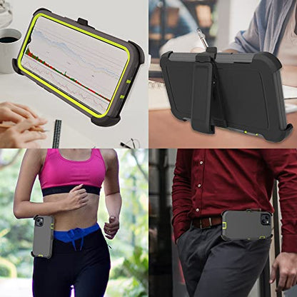 Compatible with iPhone 13 6.1 inch Case,with Screen Protectors,Heavy Duty Rugged Shockproof Full Body Protection Kickstand Case with Belt Clip Holster for iPhone 13 Phone (Dark Grey+Green) - color: Dark Grey+Green
