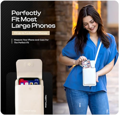 Crossbody Phone Purse for Women – RFID Phone Case Wallet w/Magnetic Closure & Separate Zipper Pocket Crossbody Bag - color: Ivory