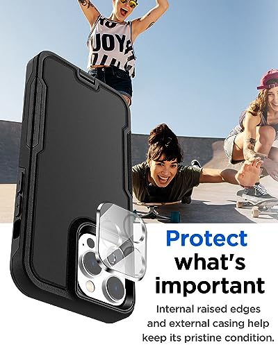 AICase Clip Holster Case Compatible with iPhone 15 Pro Max with Glass Screen Protector+Camera Lens,Heavy Duty Drop Protection Full Body Rugged Shockproof Military Protective Tough Durable Cover 6.7" - color: Black+Belt+Glass Protector/Camera Lens