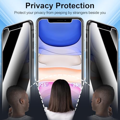 2Pack Privacy Screen Protector for iPhone 11/iPhone XR Anti-Spy Tempered Glass Film 9H Hardness Easy Installation Bubble Free [6.1 inch] (iPhone 12/12 pro)