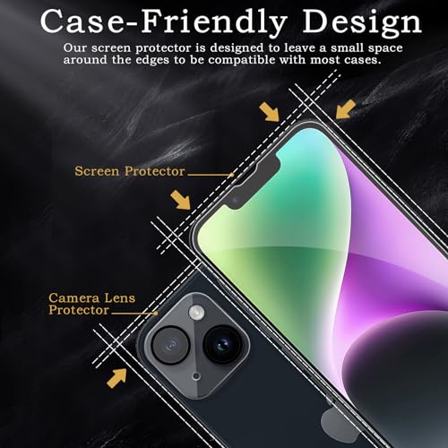 Screen Protector for iPhone 14, Tempered Glass Film, Ultra HD 9H Hardness Case Friendly Anti Scratch Bubble Free Ultra Resistant Oil-Resistant Shatter Protection, 3-Pack