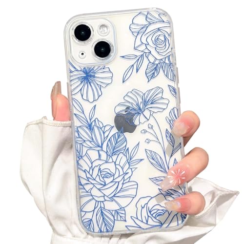 NITITOP for iPhone 14 Case Cute Clear Floral Flower - Blue | For girls women, Girly, Aesthetic, Soft TPU, Full camera lens, Protective, Shockproof phone cover - color: Blue, size: iPhone 14