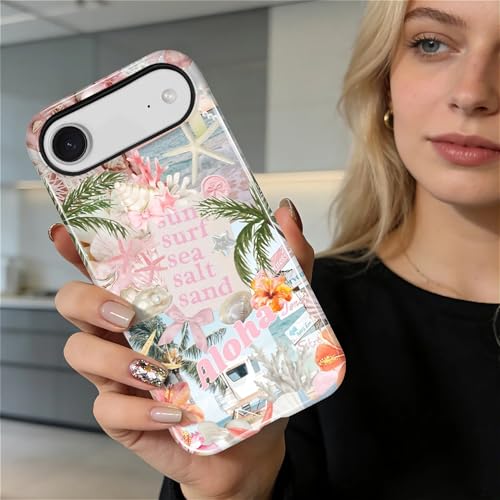 Case for iPhone 17 Air, Cute Phone Case, Aloha Summer Collage | Hybrid 2-Layer Phone Cover，Military-Grade Protection Durable Shockproof Anti-Scratch Cases - color: Pink Aloha Summer Collage, size: Iphone 17 Air