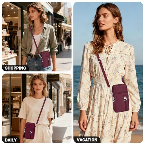 YINHEXI Small Crossbody Bags for Women Trendy, Mini Triple Compartment Cell Phone Crossbody Wallet Purses - color: Burgundy Red-2