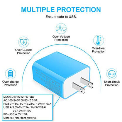 USB C Wall Charger, 20W Dual Port Fast Charging Block Android Phone Charger - color: Blue