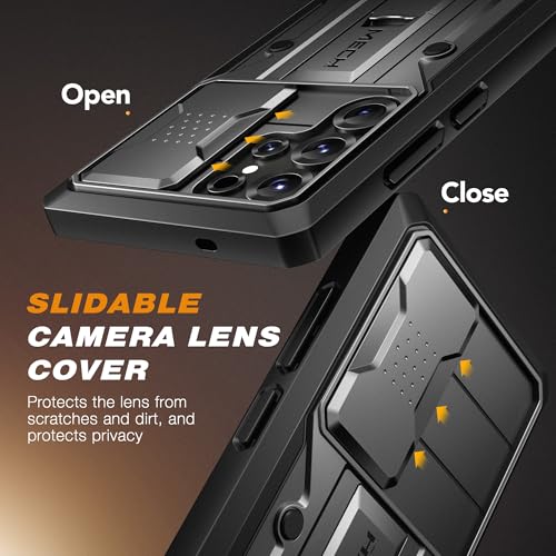 TONGATE for Samsung Galaxy S24 Ultra Case, 2 Front Frames & Stand, Black | Built-in Slide Camera Cover & Screen Protector, Military Grade Shockproof S24 Ultra Phone Case with Kickstand & Belt-Clip - color: Black