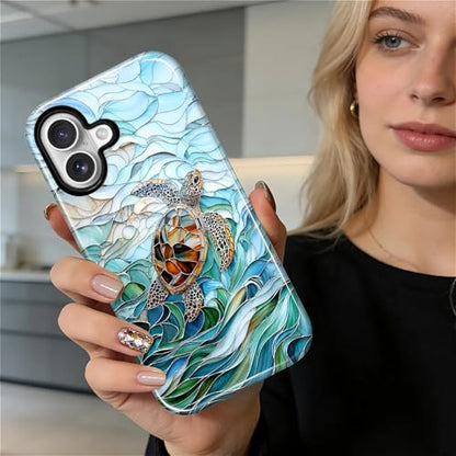 Case Compatible with iPhone 17, Cute Dual Layer Hybrid Phone Cover, Military Grade Drop Protection, Aesthetic Shockproof Phone Case for Women Girls, Stained Glass Sea Turtle - color: Stained Glass Sea Turtle, size: Iphone 17