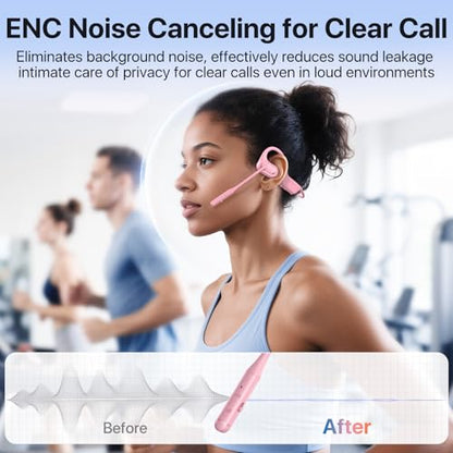 Open Ear Headphones with Mic, 29g Bluetooth Headset, Air Conduction Headphones with Dual Device Connection & Mute, Wireless Headset with Mic for Work, Driving, Office, Workout, Pink - color: Pink