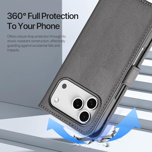 for iPhone 17 Pro Case Wallet, Detachable Magnetic Wallet Case | Compatible with Magsafe, RFID Blocking, PU Leather Flip Folio Case, Wrist Strap Wallet Case, Zipper Coin Pocket - color: Gray, size: iPhone 17 Pro